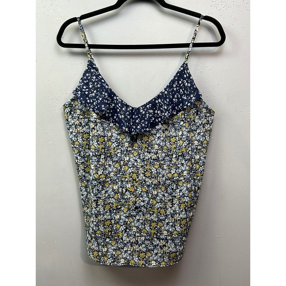 Banana Republic Cami Top Womens M Navy Floral Ruffle V-Neck Adjustable Straps